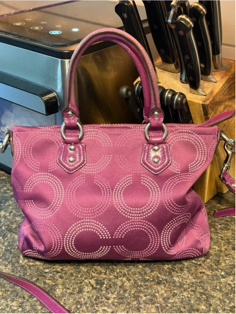 Coach Ashley Purple Dotted Op Art Satchel